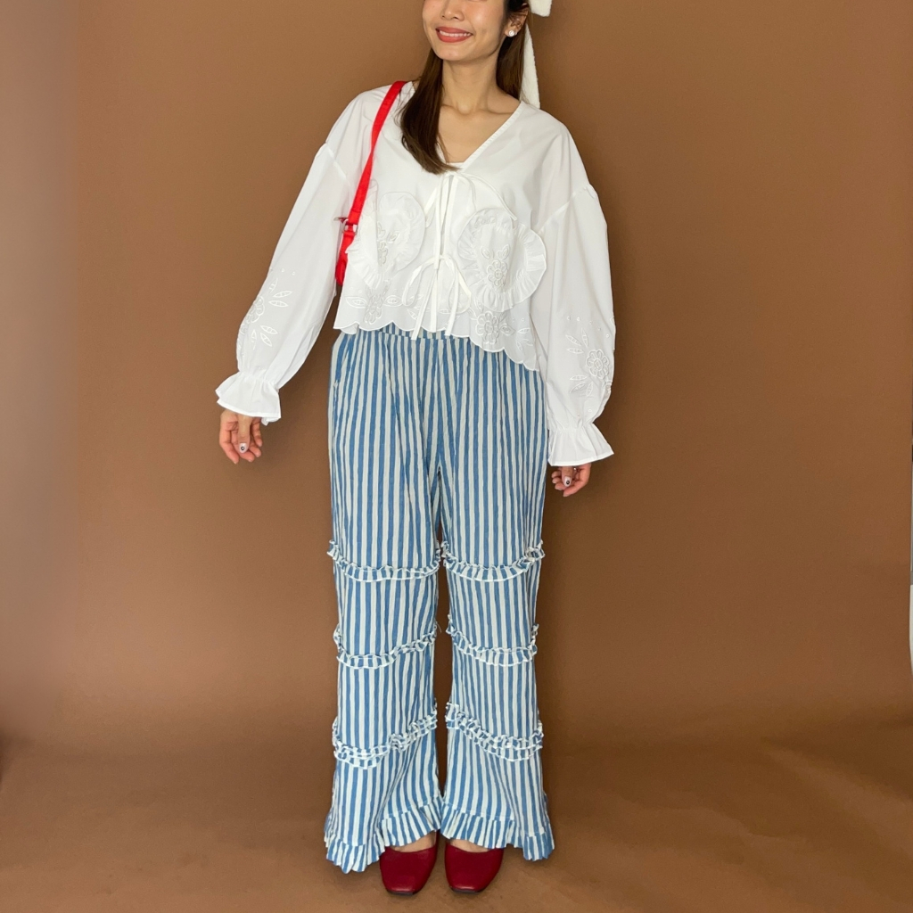 (S-3XL) CHAWY Srtip minimal pants C4607 กางเกงขายาว กางเกงขายาวลายทาง รูปที่ 3