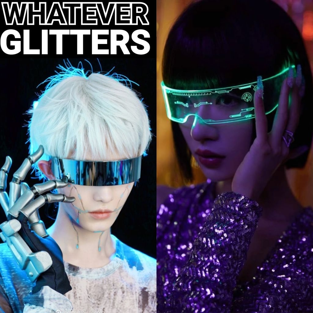 แว่นตาเรืองเเสงLED แว่นอวกาศแนวโรบอท แว่นเลนส์ปรอทป้องกันแสงUV ใส่ได้ทั้งชายและหญิง(สินค้าในไทย🇨🇷)