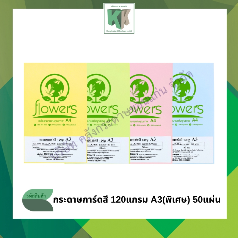 กระดาษการ์ดสี ทำปกรายงาน กระดาษสี ขนาด A3 (A3 พิเศษ) (120 แกรม 50 แผ่น/แพ็ค) | คลังกระดาษ