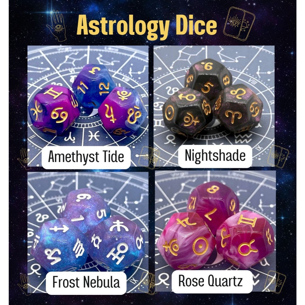 🔮✨ Astrology Dice (1 set 3 ลูก) | ลูกเต๋าพยากรณ์ ทำนาย ใช้คู่กับไพ่ยิปซี ไพ่ออราเคิล การพยากรณ์ ทำนา