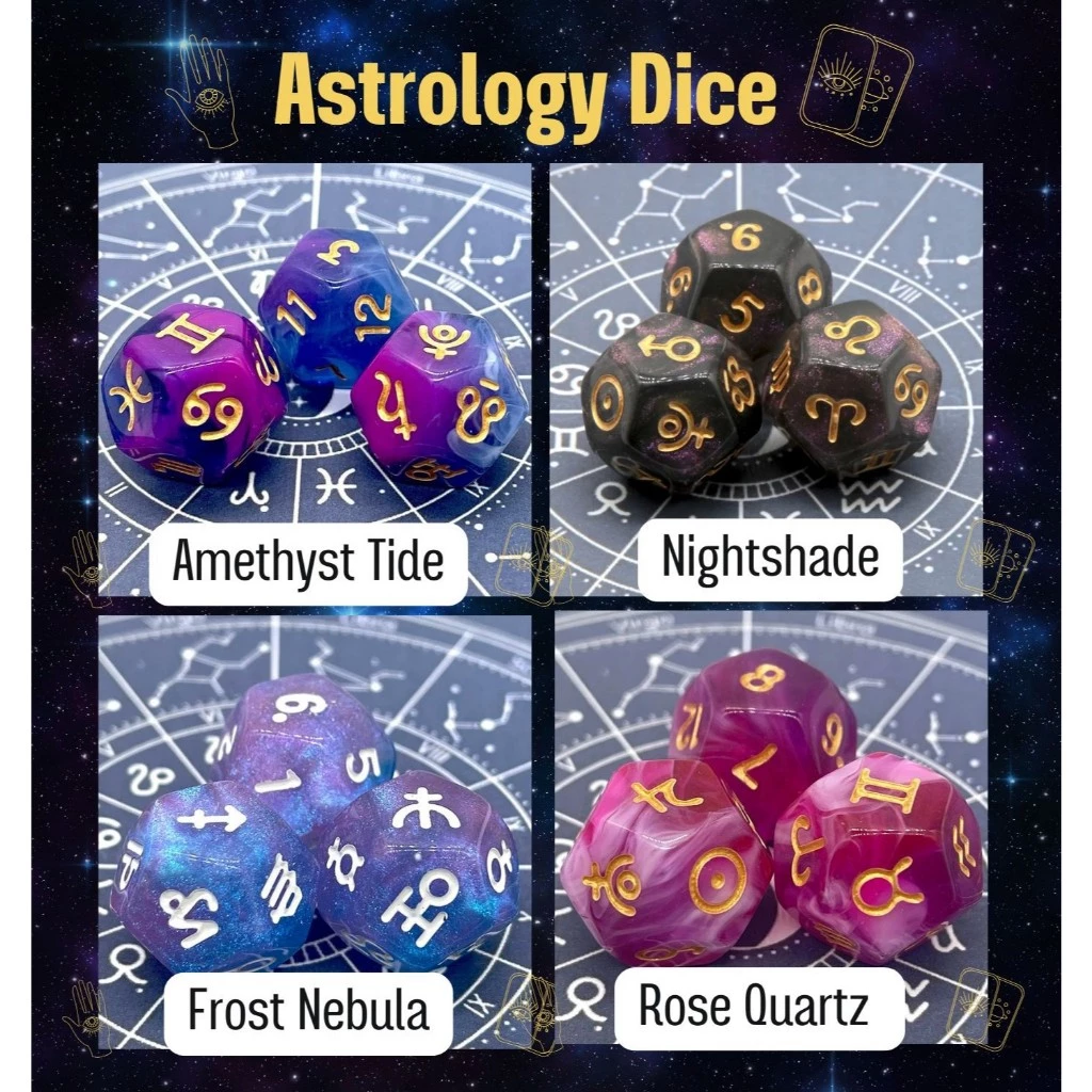 🔮✨ Astrology Dice (1 set 3 ลูก) | ลูกเต๋าพยากรณ์ ทำนาย ใช้คู่กับไพ่ยิปซี ไพ่ออราเคิล การพยากรณ์ ทำนายกลุ่มดาวโหราศาสตร์