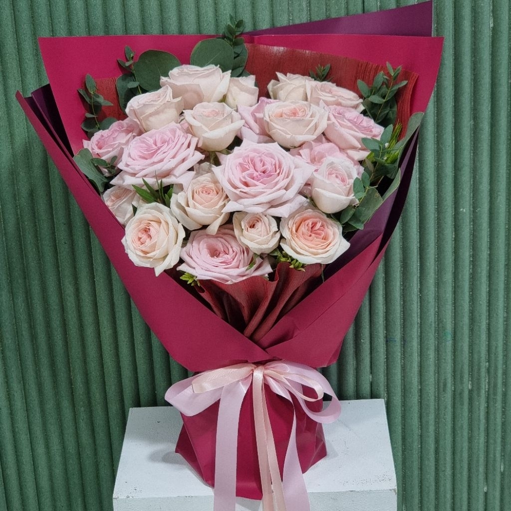 ส่งด่วน ช่อดอกไม้สด ดอกกุหลาบสดสีชมพู10-30 ดอก