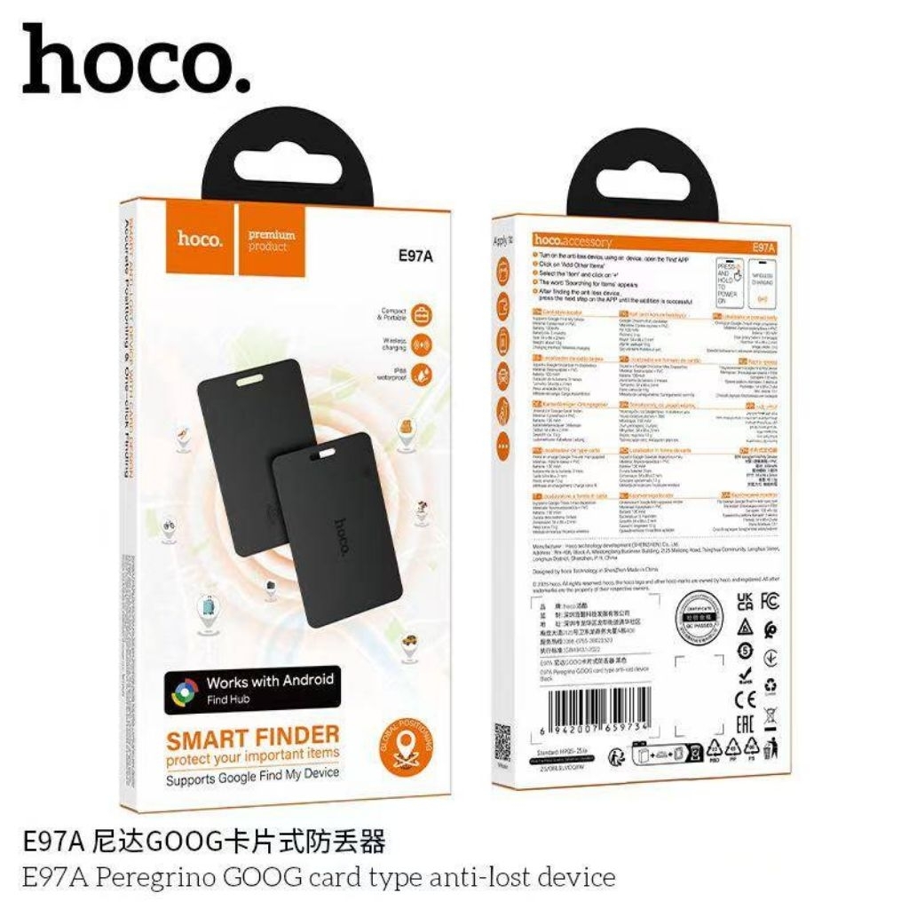 Hoco E97A การ์ดติดตามตำแหน่ง GPS ติดตามสิ่งของ ป้องกันการสูญหายขนาดกะทัดรัด พกพาสะดวกกันน้ำสำหรับ An