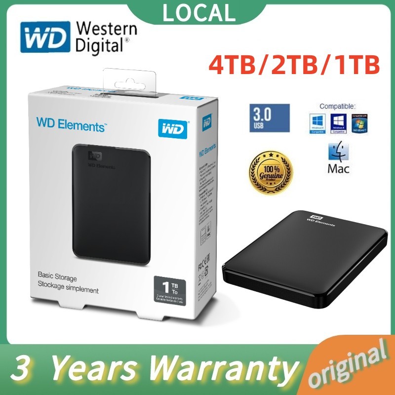 WD External Harddisk 1TB/2TB/4TB ฮาร์ดไดรฟ์คุณภาพสูง High-speed HDD ที่เก็บข้อมูลแบบพกพา USB 3.0 2.5