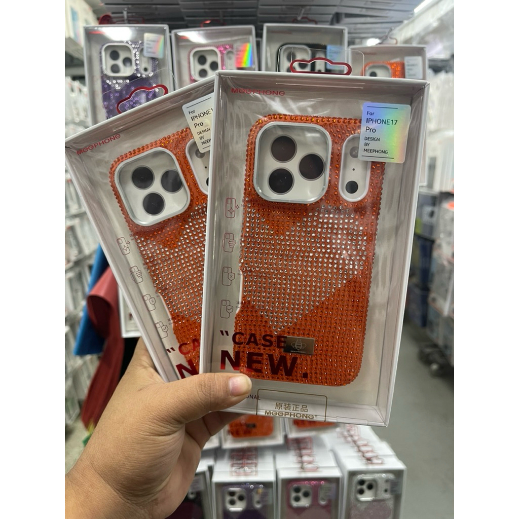 “พร้อมส่ง”เคสMePhone เพชรหัวใจ สีส้ม i17/17Pro/17Air/17Promax