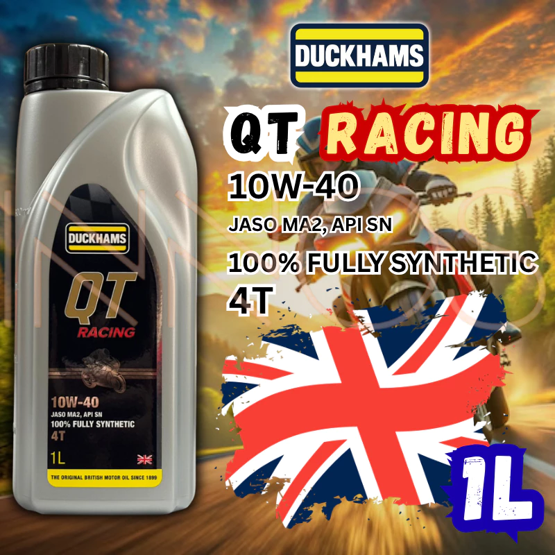 น้ำมันเครื่อง รถมอเตอร์ไซค์ DUCKHAMS QT Racing 4T 10W-40 ขนาด 1 ลิตร น้ำมันเครื่องสังเคราะห์แท้ 100%