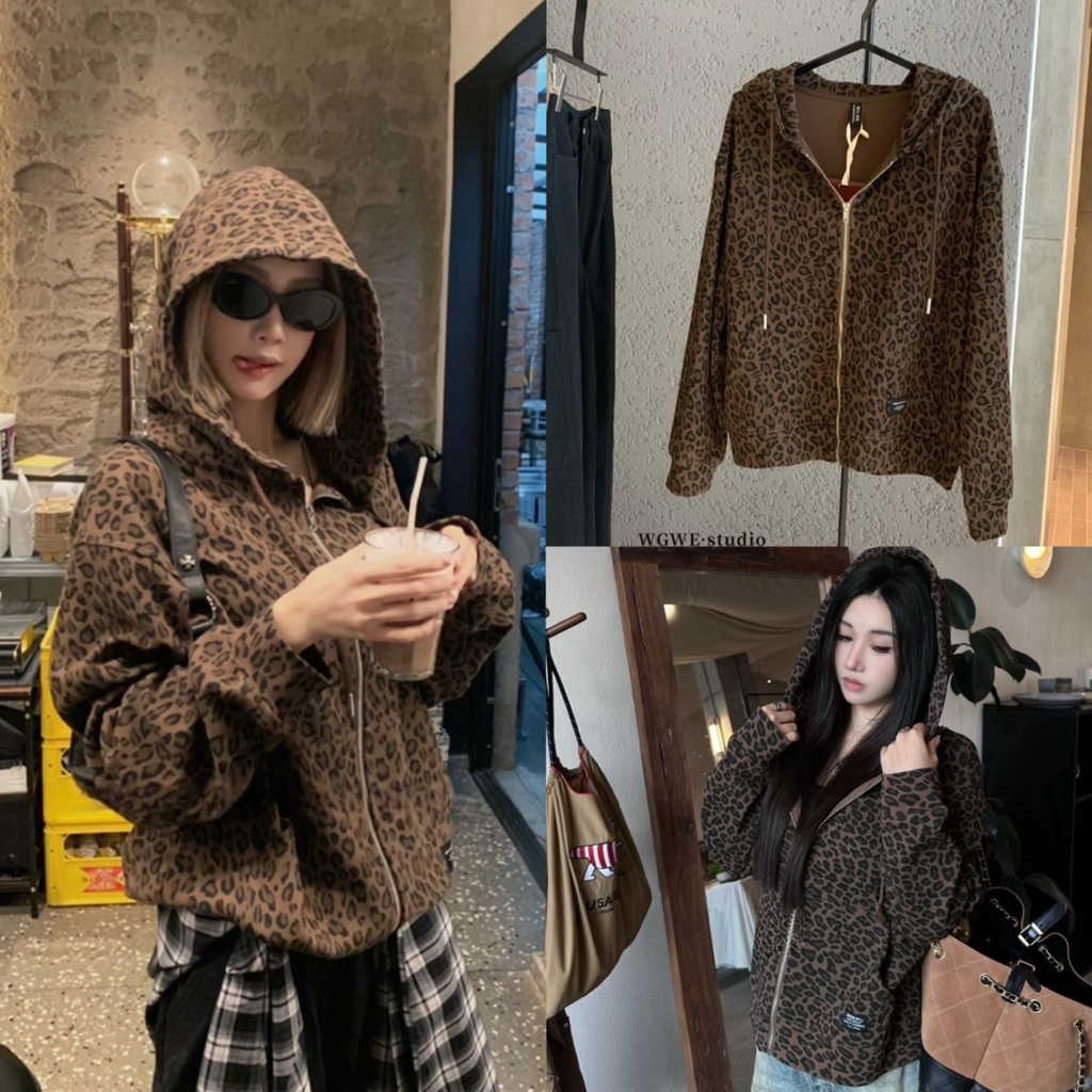 7484# เสื้อคลุมฮูด แขนยาว ลายเสือ งานซิปหน้า เนื้อผ้าดี งานสวย TAG:WG.WE
