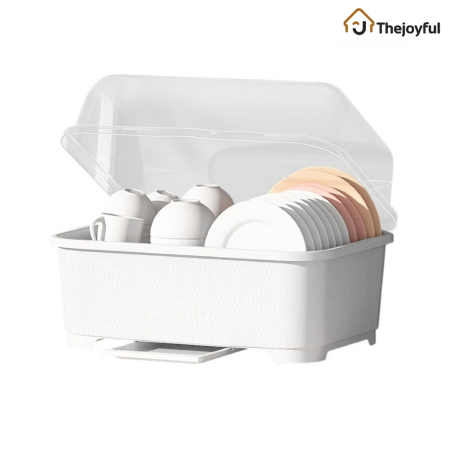 Thejoyful ที่คว่ำจานมีฝาปิด ที่คว่ำจานมินิมอล ชั้นวางจาน ที่คว่ำจานพลาสติก Dish rack มีฝาปิด กันฝุ่น