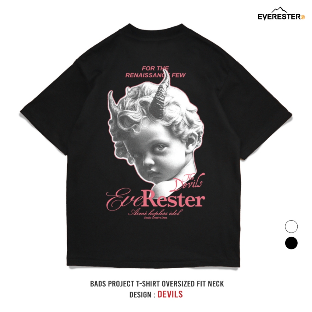 EVERESTER เสื้อยืด คอฟิต Heavy Cotton 100% รุ่น Devil BoY เสื้อผ้า Oversize Unisex สีดำ ขาว exp