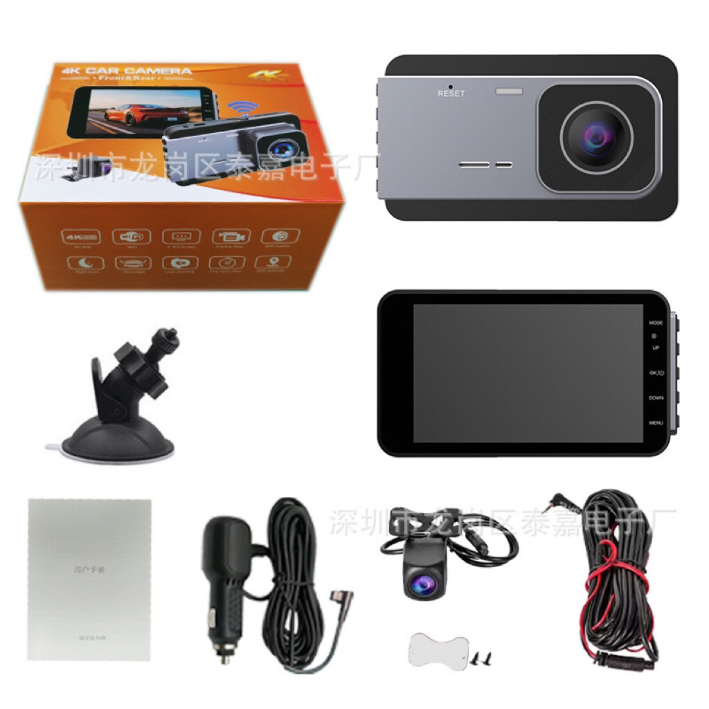 4K dash cam กล้องติดรถยนต์ 2160P กล้องหน้าหลัง มุมกว้าง 170°การเชื่อมต่อ APP WiFi การดูแบบเรียลไทม์ 