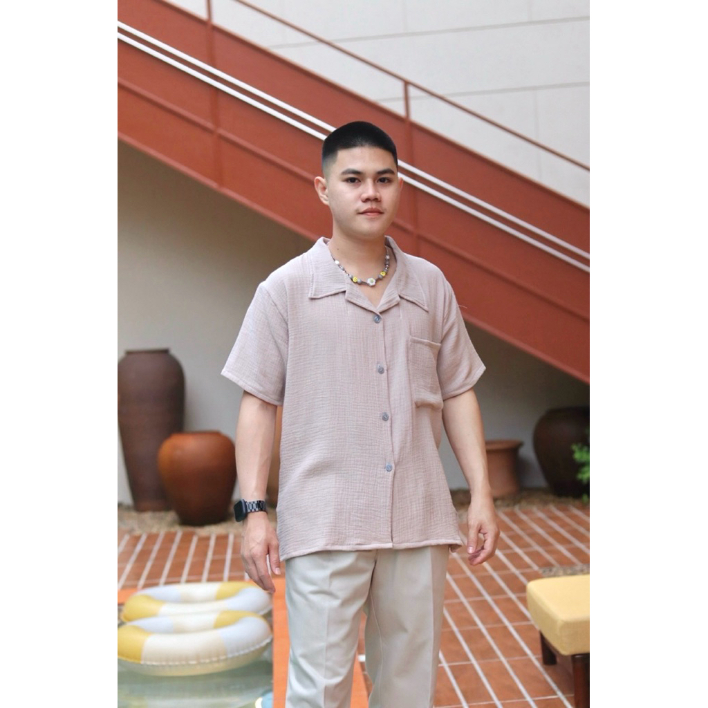 Lucus  เสื้อเชิ้ตคอปกผ้าสาลู 2 ชั้นและผ้าลินินผสมฝ้าฝ้าย เสื้อผู้ชาย ราคา ถูกที่สุด ดีลบีเคเค แกลเลอรีภาพที่ 4