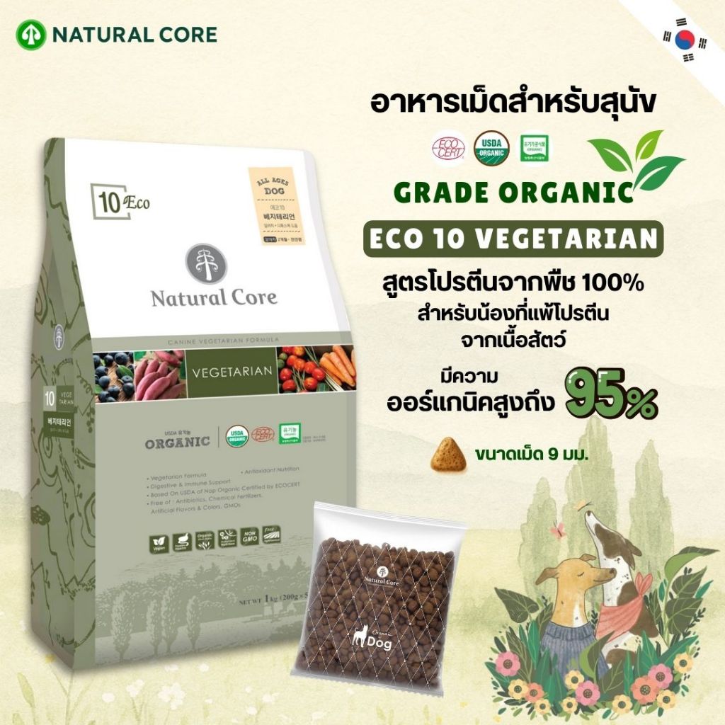 Natural Core ECO10 Vegetarian อาหารเม็ดสุนัข เกรดออร์แกนิก สูตรโปรตีนจากพืช 100% นำเข้าจากเกาหลี🇰🇷
