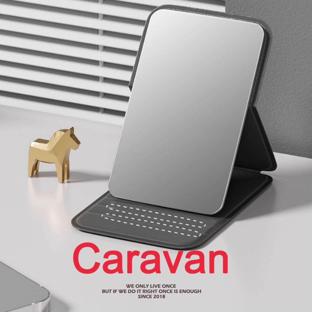 Caravan Crew Mirror กระจกแต่งหน้า กระจกแต่งหน้าแบบพกพกพาหนัง PU พับได้ตั้งได้