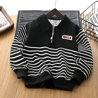 Babyonline(Y530)2I1-2 (ส่งด่วน1วัน)เสื้อสเวตเตอร์แขนยาวแฟชั่นกันหนาวลายทางสำหรับเด็กผู้ชายและเด็กผู้หญิงสุดเท่