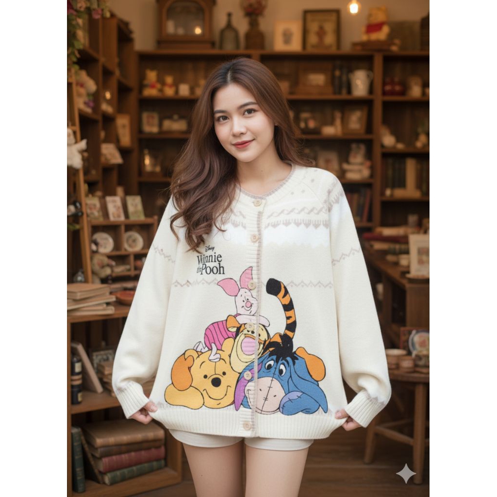 เสื้อไหมพรมแขนยาวอกฟรีไซส์42-44ลายหมีพูห์