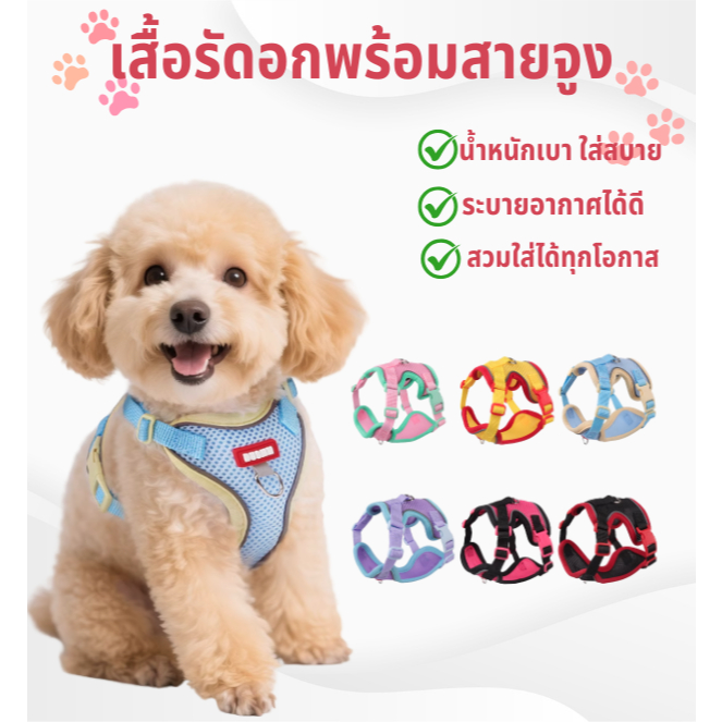 เสื้อรัดอกพร้อมสายจูง สีสันสดใส น่ารัก ใส่สบาย เนื้อผ้าระบายอากาศ ทันสมัย