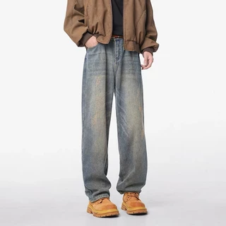 B&R แนวโน้มแฟชั่น กางเกงยีนส์ Jeans อเมริกัน วินเทจ ความรู้สึกของการออกแบบ หล่อ ระบายอากาศได้สะดวกสบาย