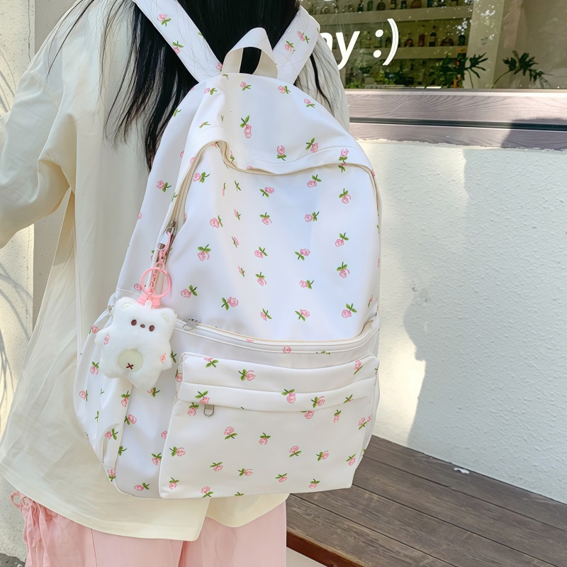 พร้อมส่งจากไทย กระเป๋าเป้ไนล่อนลายดอกไม้ ใบใหญ่