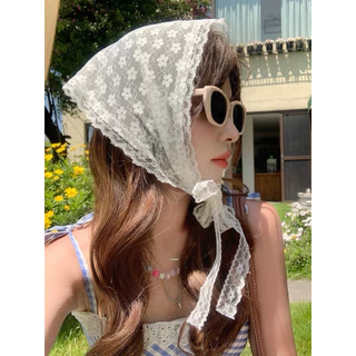🌸OVP🌸 ผ้าคลุมผมตาข่ายลายดอกไม้ ผ้าโพกผม/ผูกเอวตาข่ายมีเชือกผูก