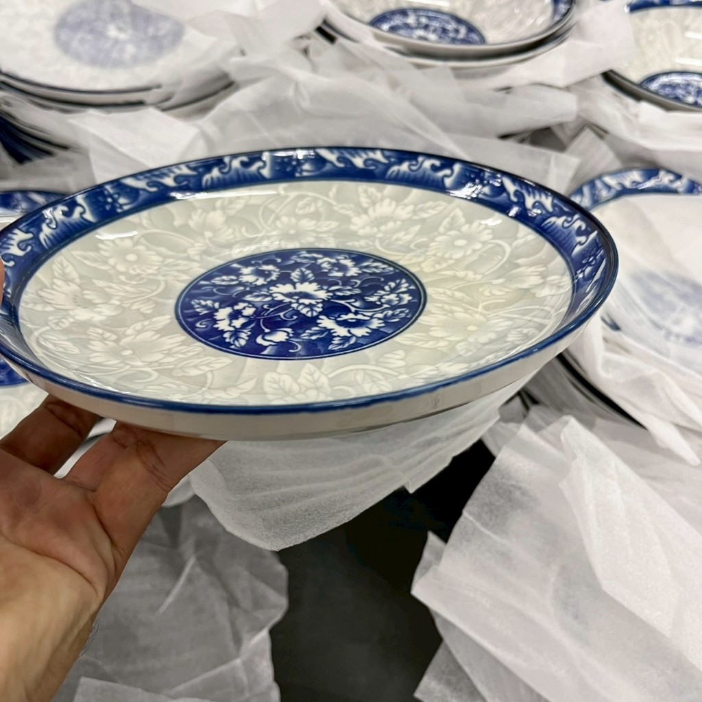 จานชามเซรามิก ลายคราม ลายไทย จาน 8 นิ้ว ชาม 7 นิ้ว จานข้าว ชามแกง ราคาถูก เข้าไมโครเวฟได้ - รูปที่ 2