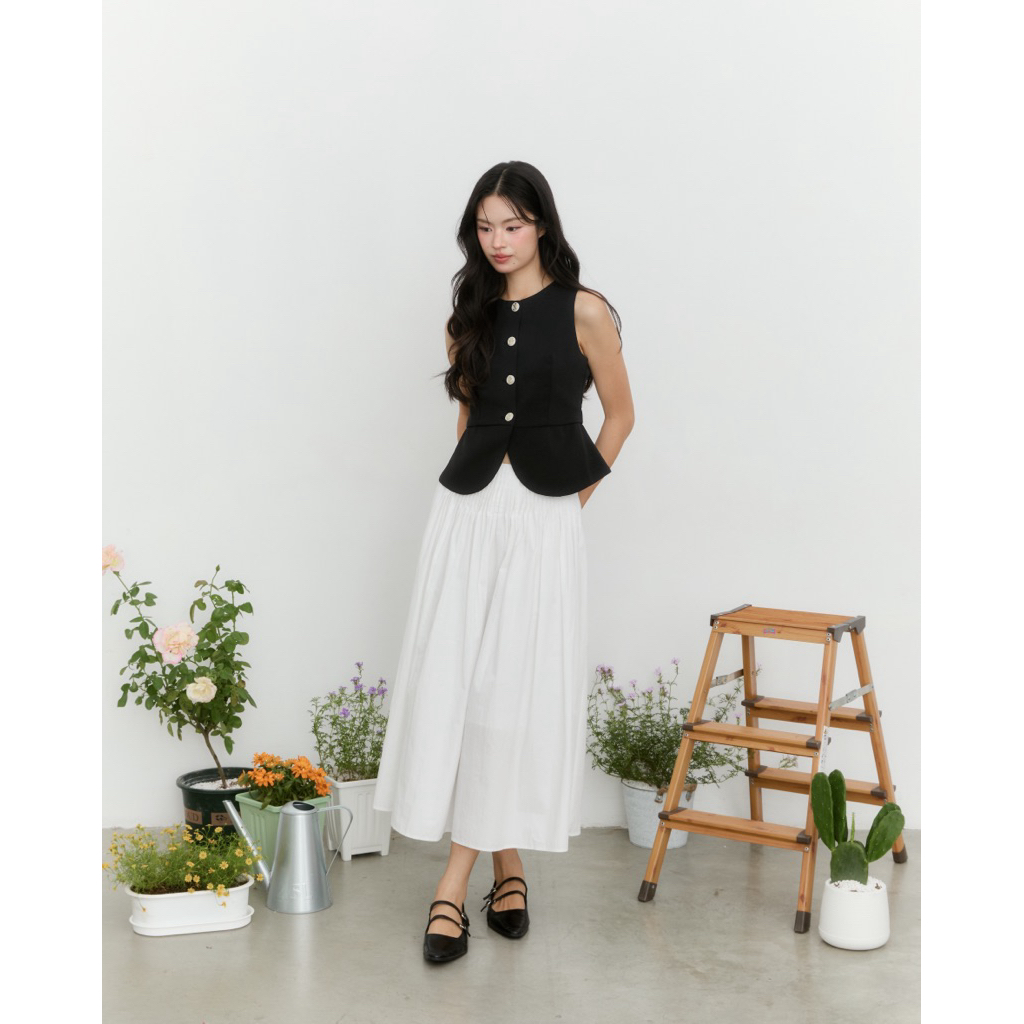 SHOP.POPO-Audrey vest เสื้อกั๊กแขนกุดกระดุมโลโก้ - รูปที่ 5