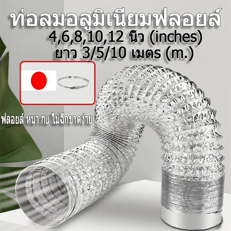 🔥หนาและทนต่ออุณหภูมิสูง🔥ท่อลมฟอยล์ 4/6/8/10/12 ยาว3/5/10/ เมตร ท่อลมดูดอากาศ ท่อดูดควัน ท่ออลูมิเนียมฟอยล์ ท่อลมฟอยล์ยืด