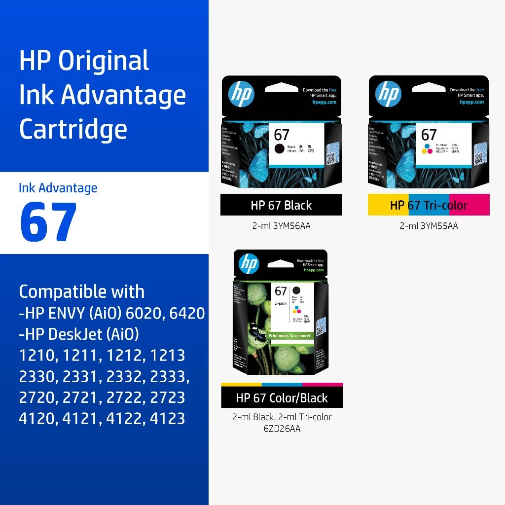 [ ส่งด่วน ] ตลับหมึกHP 67 | หมึกปริ้นเตอร์เลเซอร์ สี / สีดำ Original Ink Advantage Cartridge