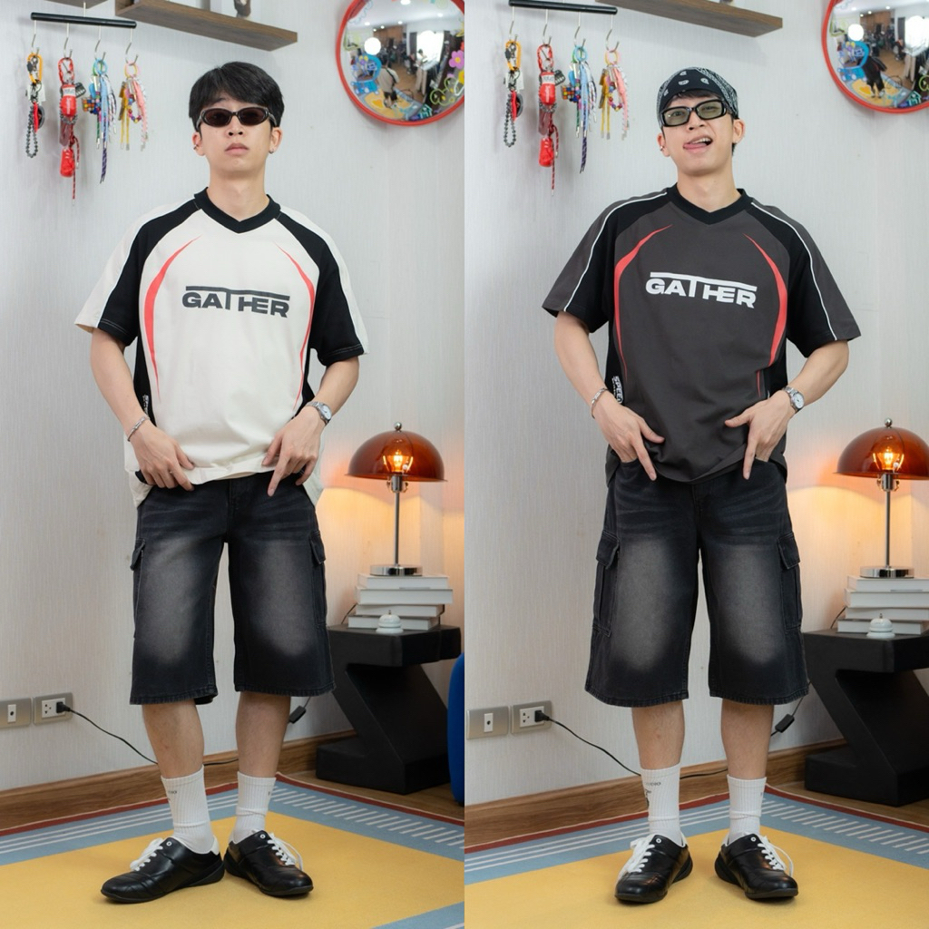 GATHER T-shirt เสื้อยืดแขนสั้นทรงโอเวอร์ไซส์