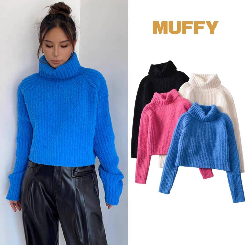 Muffy เสื้อไหมพรมทรงครอป นุ่ม อุ่น ยืดหยุ่น น่ารัก