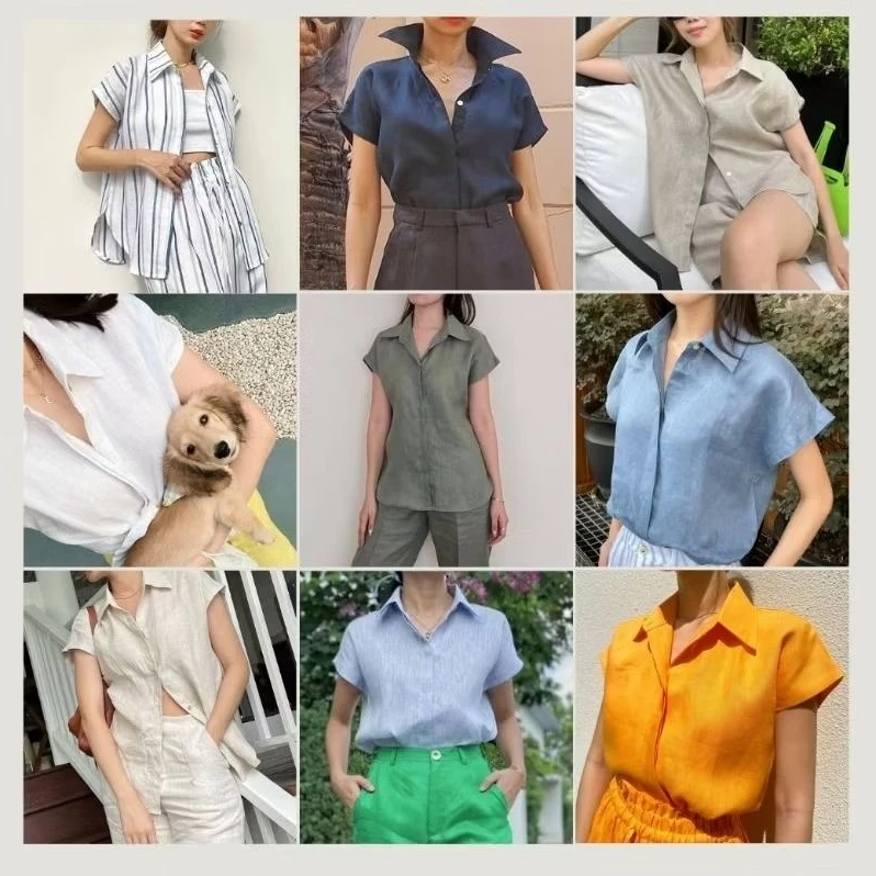 PLOWBRANDS เสื้อเชิ้ตลินิน TS0012 เสื้อพรางต้นแขน"Swan shirt" ผ้าลินินแท้ 100%