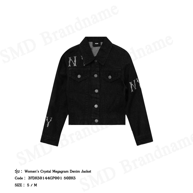 MLB เสื้อแจ็คเก็ตผู้หญิง รุ่น Women's Crystal Megagram Denim Jacket Code: 3FDKS0144 50BKS