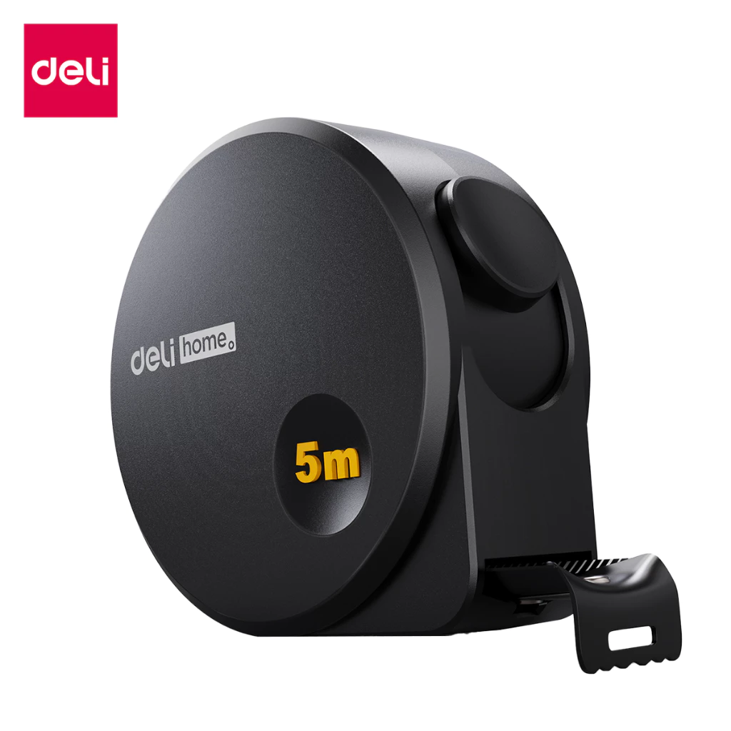 Deli ตลับเมตร ตลับเมตรพกพา มีตัวล็อค 3สี ความยาว 3 เมตร 5 เมตร วัสดุเคลือบดำ Steel Measuring Tape