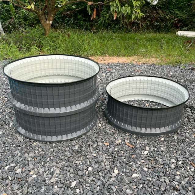 [ทรงกลม]กระถางเมทัลชีทปลูกผัก สีเทา ขนาดกว้าง65cm สูง20cm-40cmปลูกดอกไม้ต้นไม้