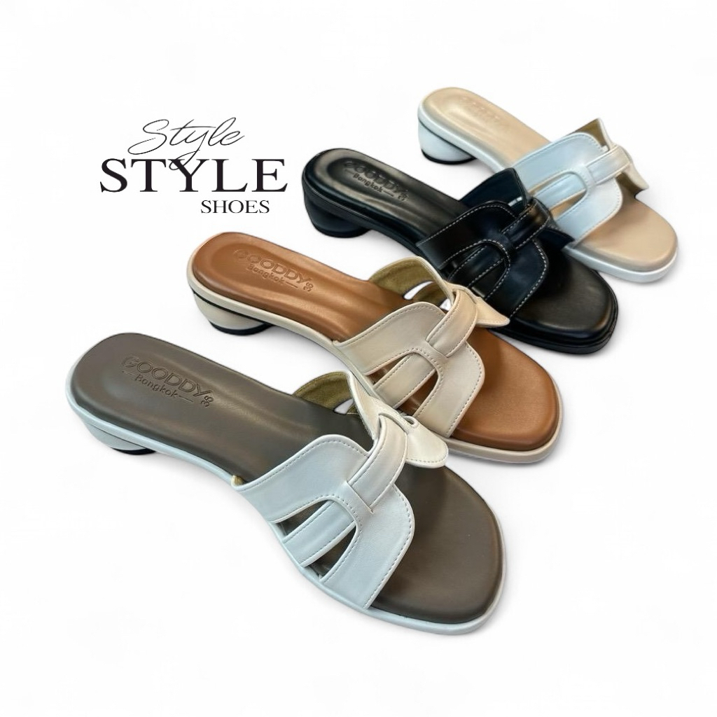 Style shoes รุ่น Oasis รองเท้าหน้าสวม ส้นกลมสูง1.5 นิ้ว สวยดูแพง พื้นรองเท้ากันลื่นอย่างดี