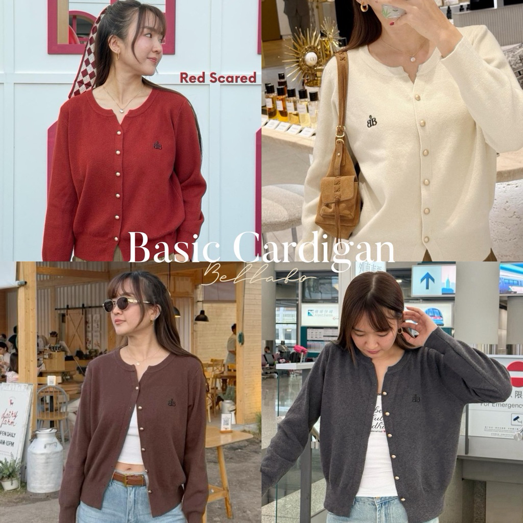 พร้อมส่ง! (BLB) เสื้อไหมพรมแขนยาวผ้านุ่มเด้ง Basic Cardigan สไตล์เกาหลี ทรงคอวี ปัก BLB Bellabo.simp