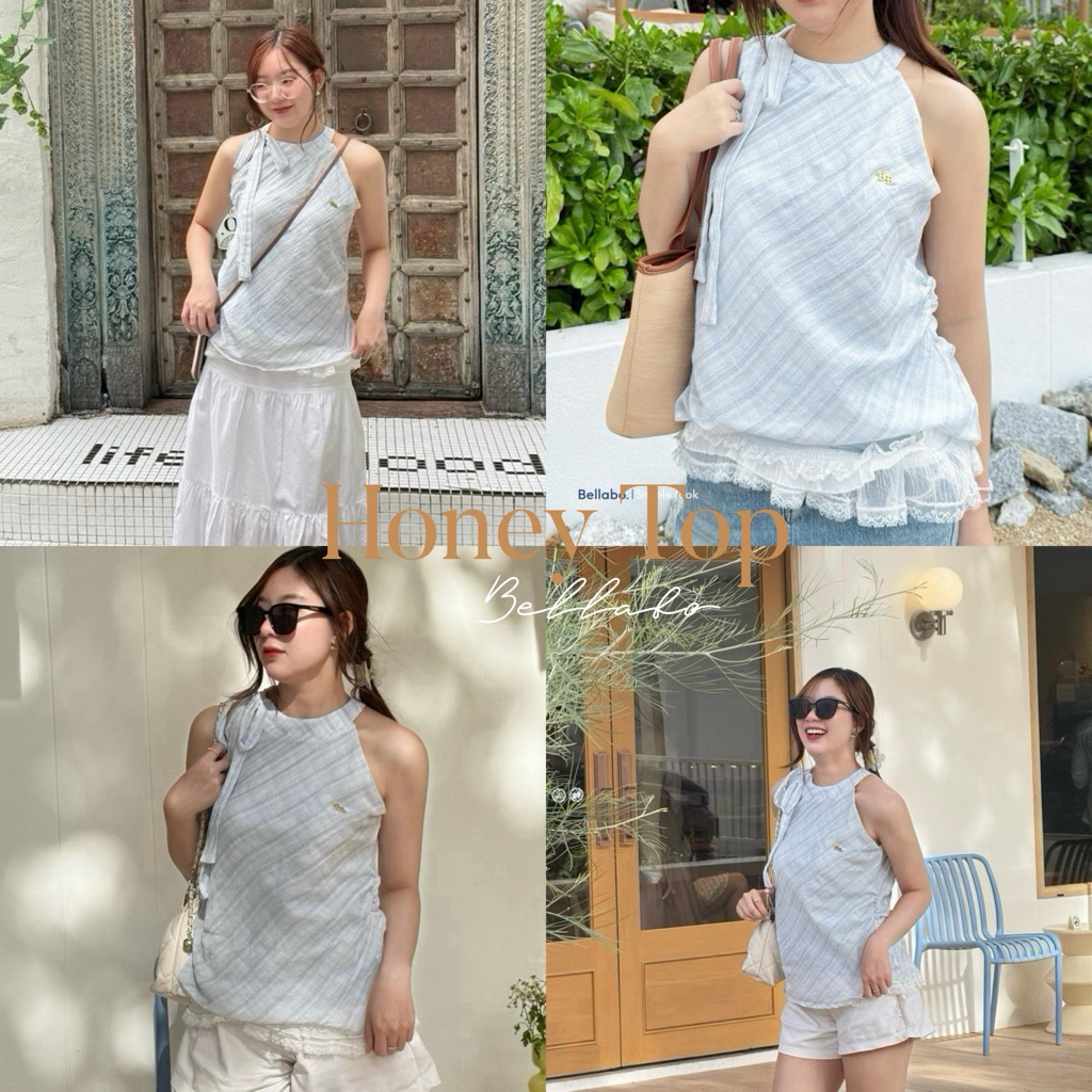 พร้อมส่ง! (BLB) เสื้อเปิดไหล่ตกแต่งด้วยลูกไม้ รุ่น honey สวยหวานแต่ได้ลุคหรู คุณหนูมาก