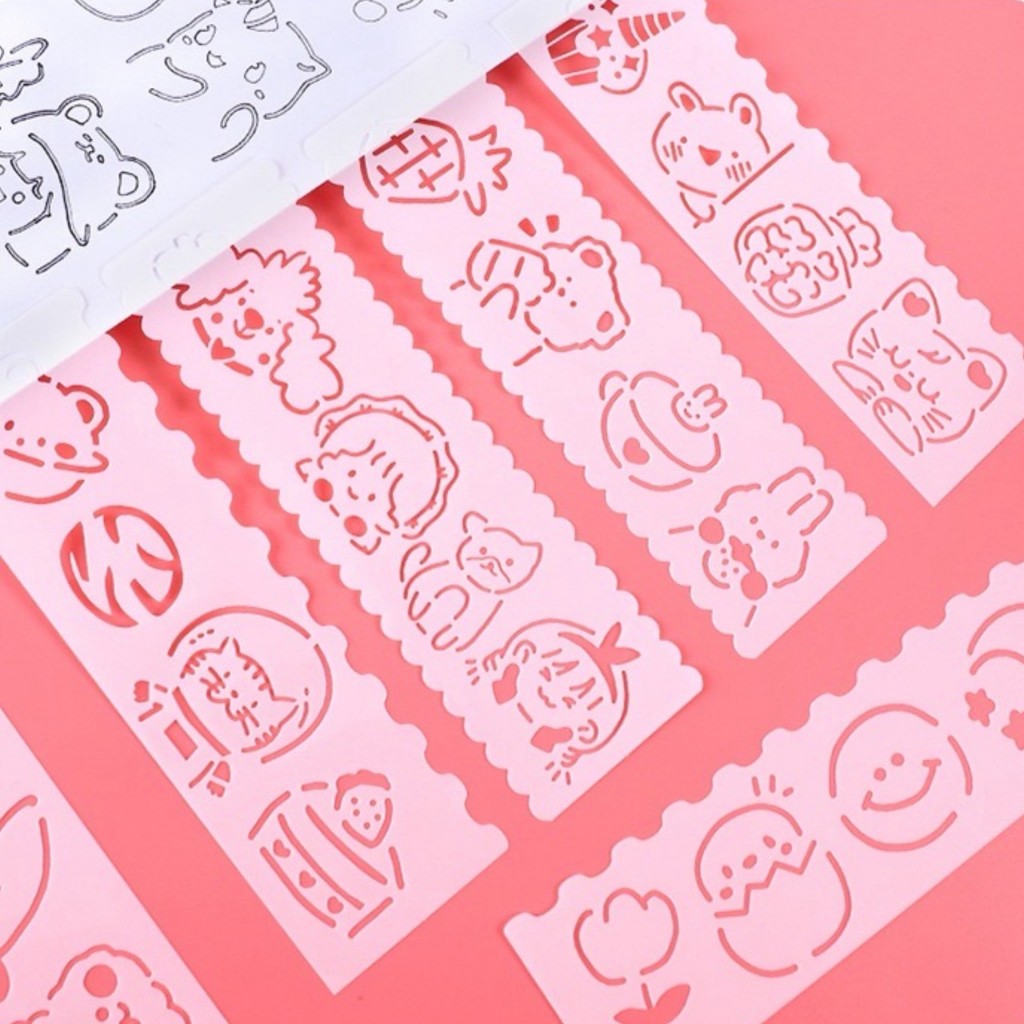 Set 4 ชิ้น ไม้บรรทัดวาดภาพการ์ตูน ไม้บรรทัดวาดรูป ชุดแม่แบบวาดภาพกราฟฟิตี้ ลายการ์ตูน ฉลุลายพลาสติก เครื่องมือกราฟฟิตี