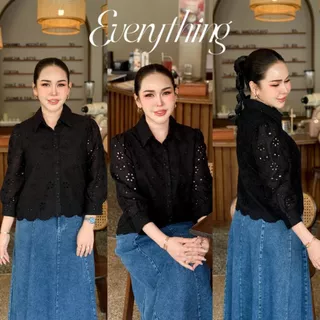 Everything2019 เสื้อผู้หญิงคอปก แขนยาว ลูกไม้ฉลุ มีซับใน ใส่งานบุญสวยมาก หน้าผ้า 36-48 (2129)