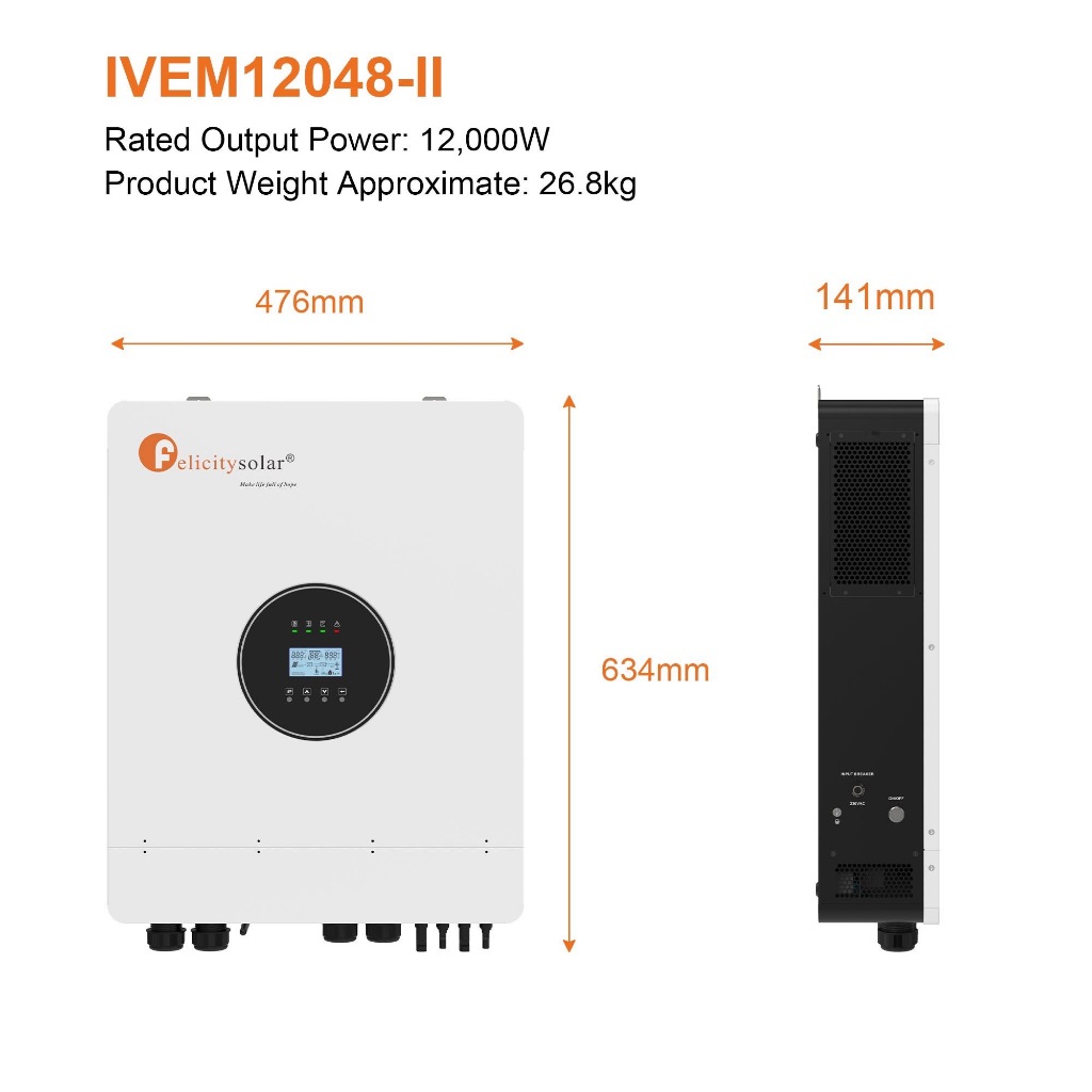 12kw hybrid inverter  Model IVEM12048 II  Built-in Wi-Fi for mobile monitoring (APP is required)