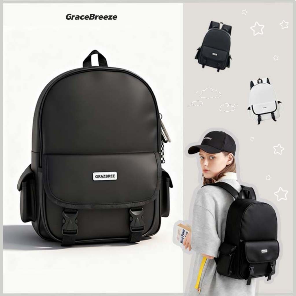 กระเป๋าเป้สไตล์เกาหลี หนัง PU กันน้ำ 100% สำหรับโน้ตบุ๊ค 15 นิ้ว ทรงไม่แฟบ Unisex