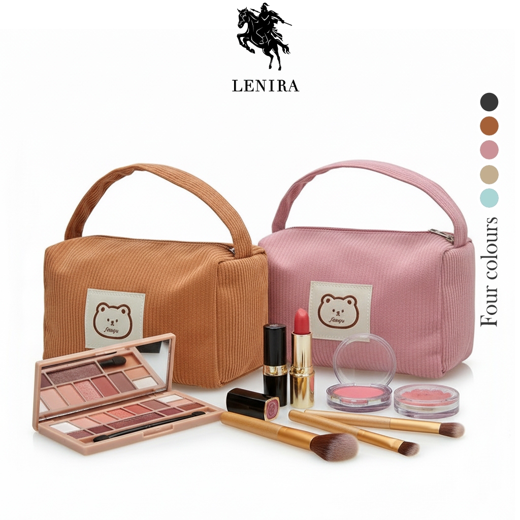 ส่งด่วน Lenira (B1927) กระเป๋าจัดระเบียบเครื่องสำอางค์ น้องหมี ผ้าลูกฟูก