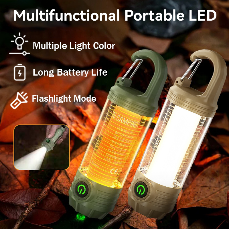 โคมไฟแขวนตั้งแคมป์กลางแจ้ง LED แบบชาร์จได้ ไฟฉาย โคมไฟเต็นท์ น้ำหนักเบา กันน้ำ พกพาสะดวก