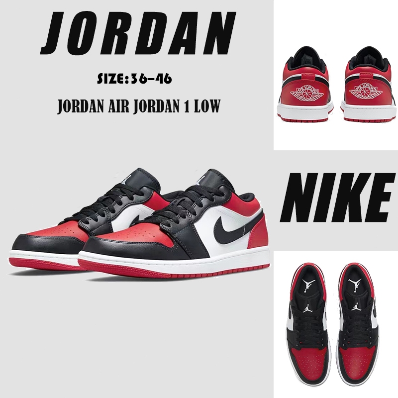 💯ของแท้100%🔥 Air Jodan 1 low bred toe รองเท้าผ้าใบหุ้มส้นต่ำ แบบยูนิเซ็กส์ 553558-612