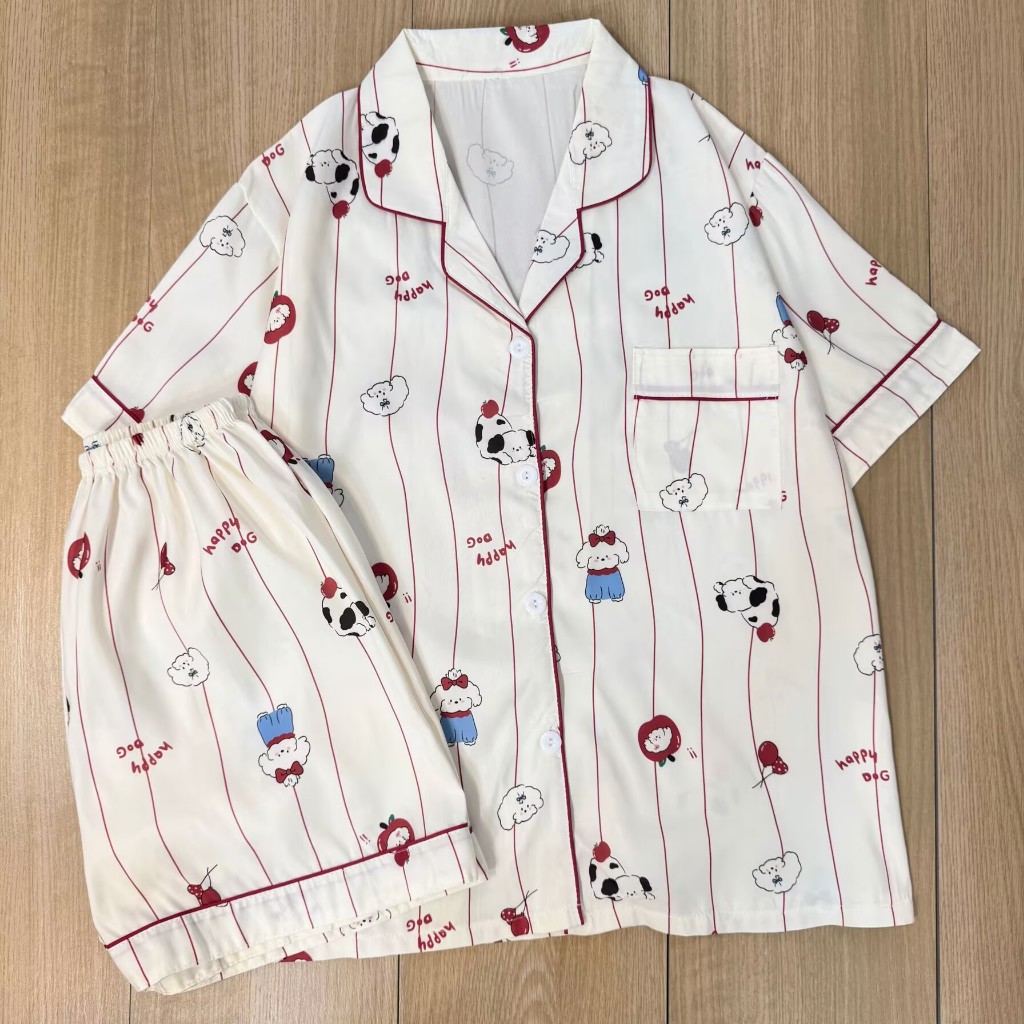 🧡ชุดนอนผ้าไหมญี่ปุ่น เนื้อผ้าบางเบาใส่สบายไม่ร้อน ผ้านุ่ม คาร์ดิแกนแขนสั้น+กางเกงขาสั้น อก44นิ้ว ส่งไวจากไทย