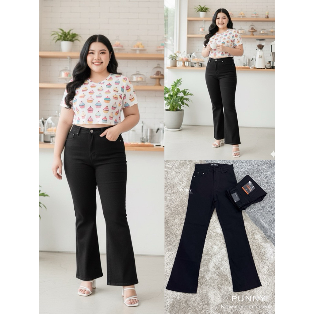 PN107(Size34-40)กางเกงยีนต์เอวสูงผ้ายืดทรงขาม้าสาวอวบอ้วน