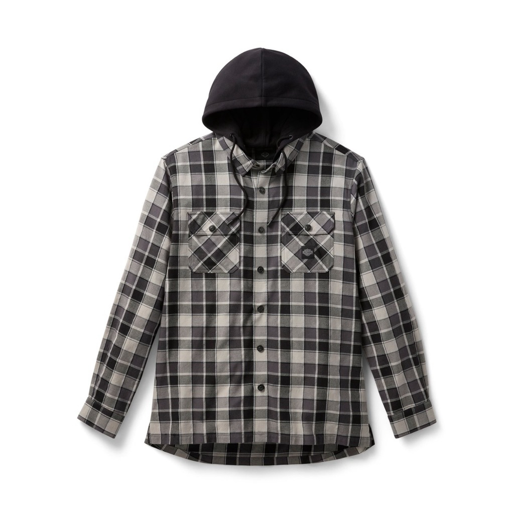 เสื้อเชิ้ตสก็อตมีฮู๊ด MEN'S HOODED PLAID LONG SLEEVE SHIRT  96730-25VM
