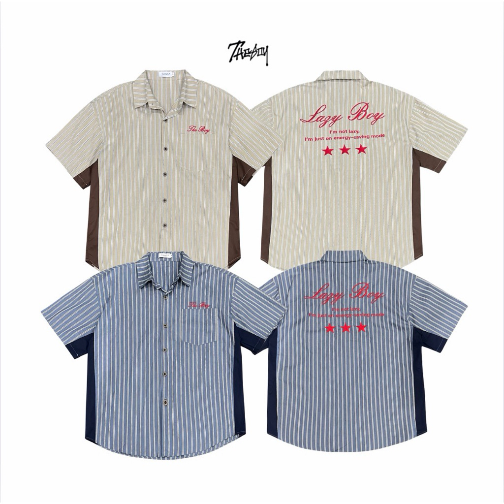 THEBOY-LAZY BOY เสื้อเชิ้ตลายริ้วทรงโอเวอร์ไซซ์