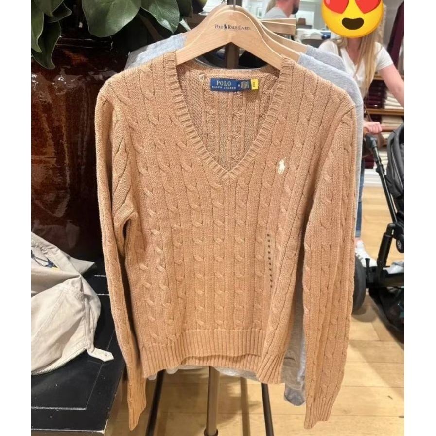 Polo ralph laurenCable-knit Cotton V-neck Sweater Purple สีม่วง ราคา ถูกที่สุด ดีลบีเคเค แกลเลอรีภาพที่ 7