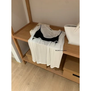 (พร้อมส่ง) เสื้อแขนยาวผ้าบางแต่งบรารุ่น 7373 TAG WG.WE 🇰🇷