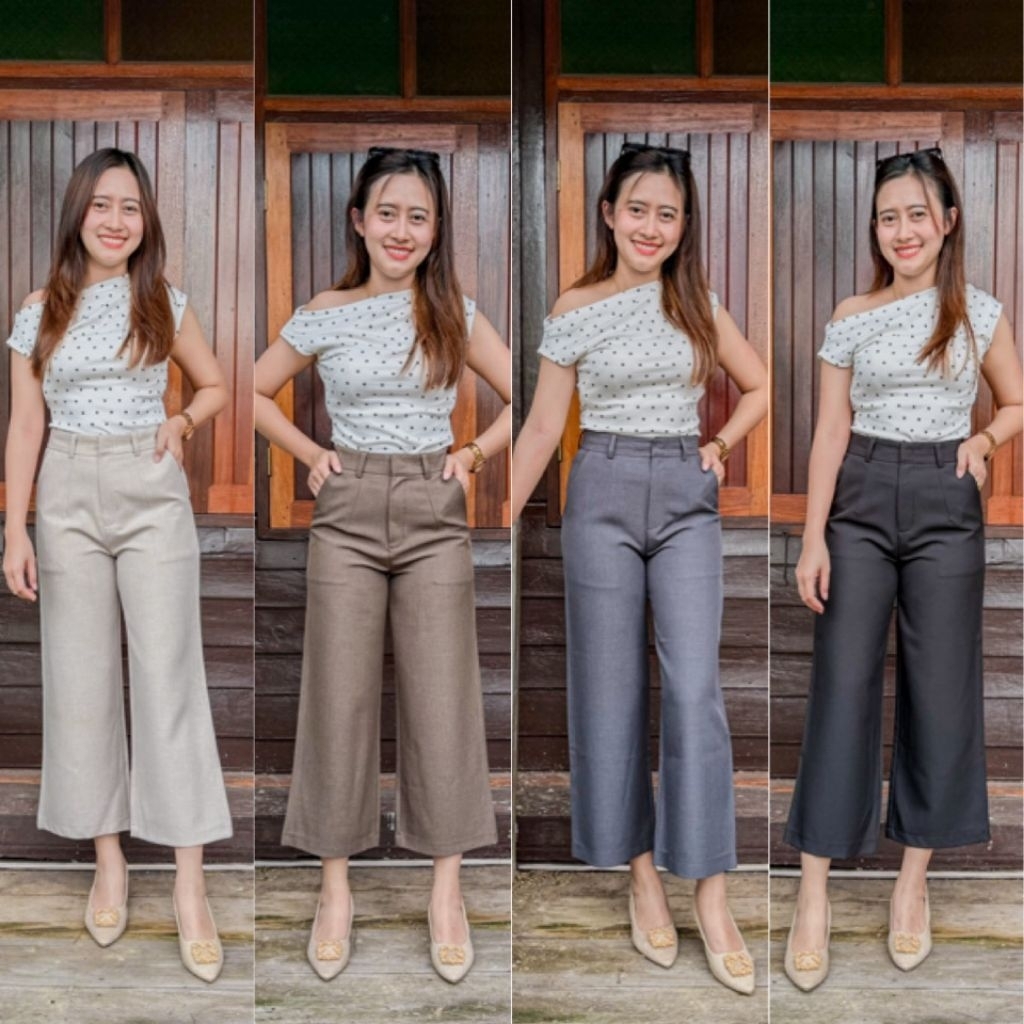 (NT12) กางเกง 8 ส่วน ขากระบอก ผ้าสโนว์สลาฟเกรดพรีเมี่ยม เอวสูง ซิปหน้า ตะขอ ไซส้ S - 3XL